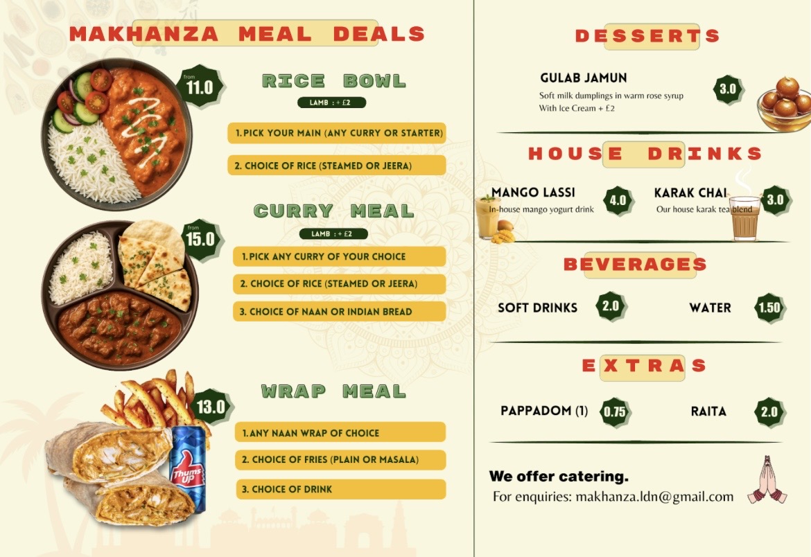 Makhanza menu: meal deals, desserts, drinks and extras
